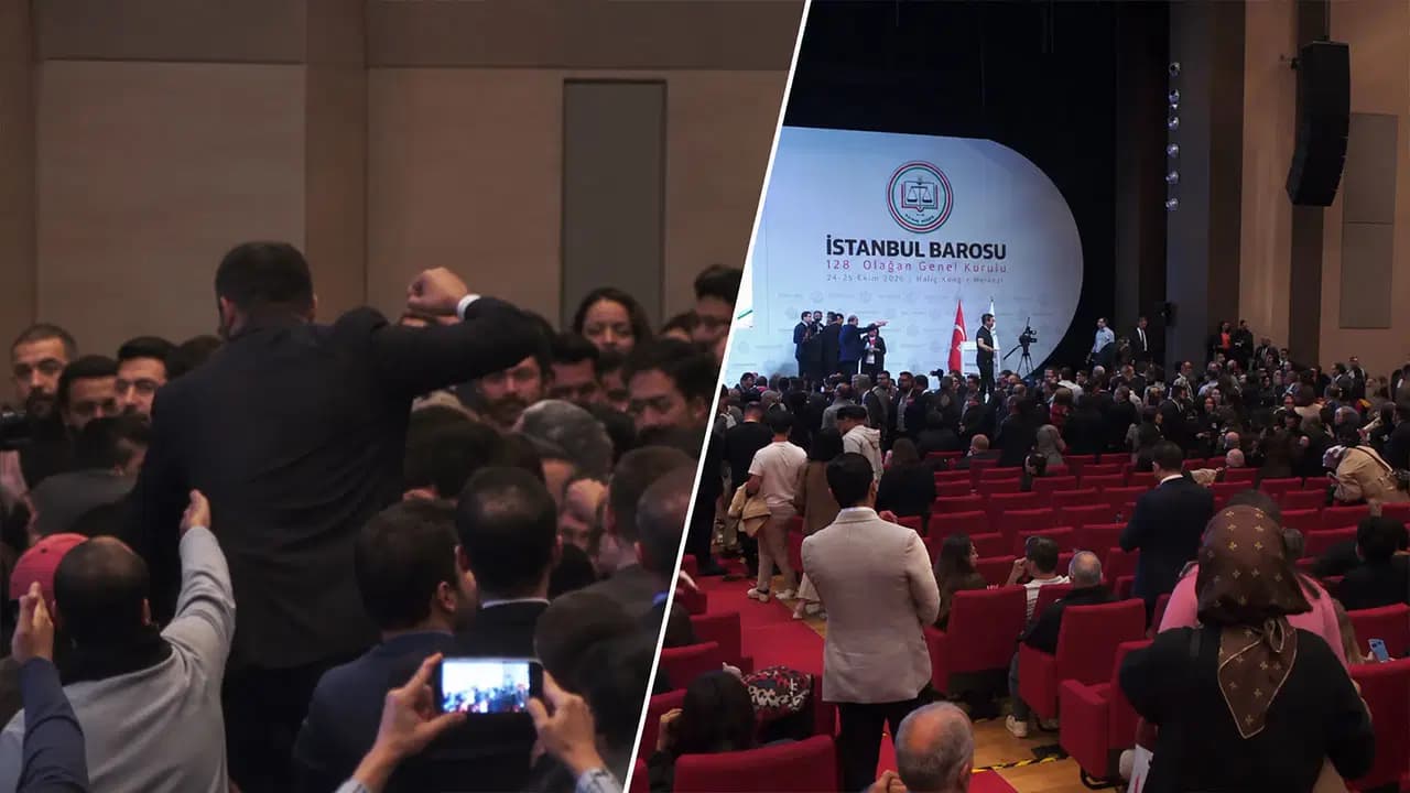 İstanbul Barosu Genel Kurulu'nda yumruklu kavga: Toplantıya 15 dakika ara verildi